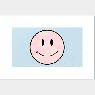 pastel pink cloud background vintage classic Smiley Face Black Outline Posters and Art